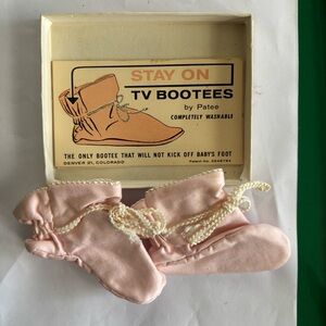 Vintage “Stay On TV Bootees” Pink Baby